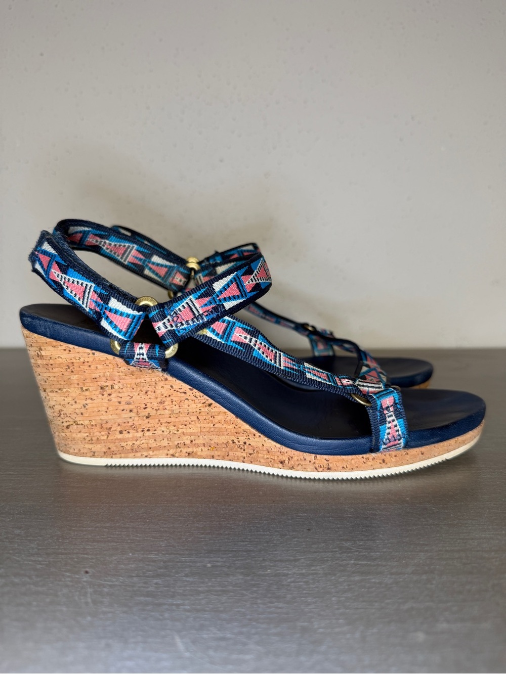 Teva Arrabelle Mosaic Leather Wedge Heel Sandals Blue Women's Size US 9 - Picture 2 of 10